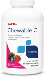 GNC Vitamina C 500mg, Sabor Frutas Variadas, 180 Comprimidos Masticables
