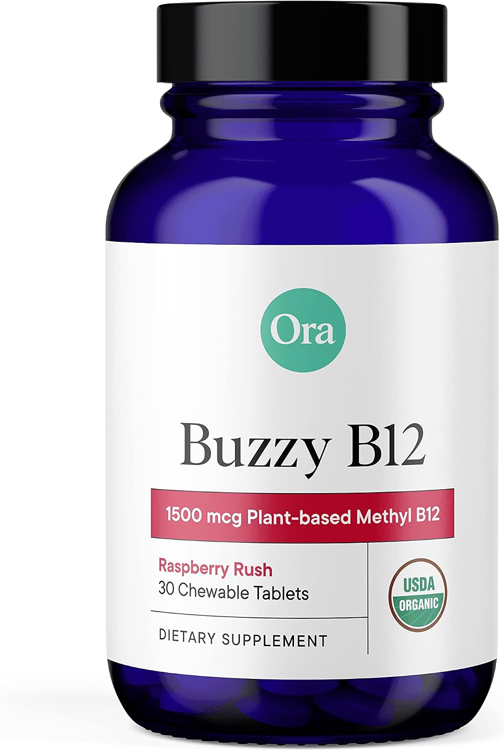 Ora Organic Vitamina B12 1500mcg - Metilcobalamina Vegetal - 30 Comprimidos Masticables Sabor Frambuesa