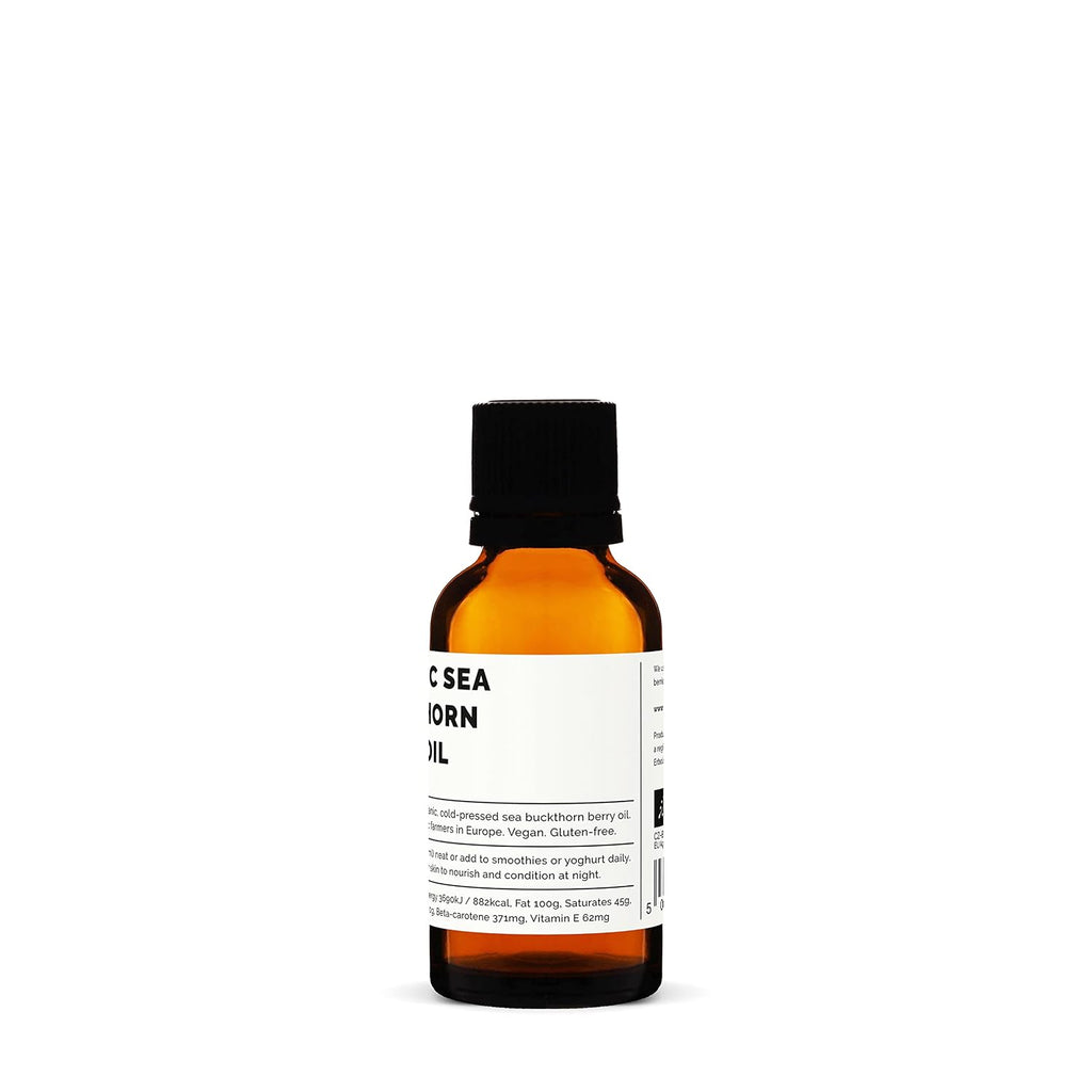 Erbology Aceite de Espino Amarillo 100% Ecológico - 30 ml - Prensado en Frío 50:1 - Rico en Omega-7 y Betacaroteno - Sin Aditivos - Envase de Vidrio Reciclable