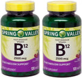 Spring Valley Vitamina B12 Sublingual 2500 mcg, Sabor Cereza, Pack de 2, 240 Micropastillas