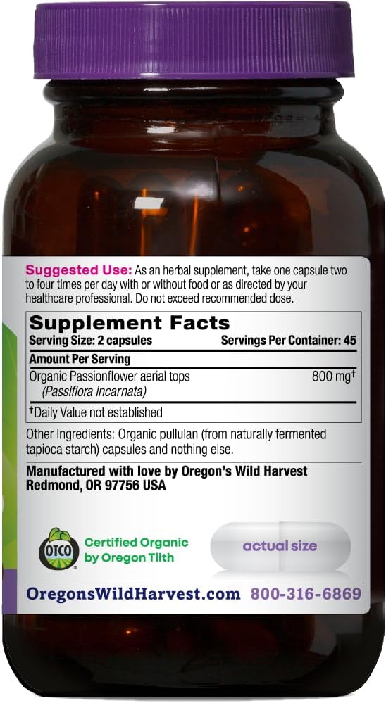 Oregon's Wild Harvest Passion Flower Organic Vegan Capsules, 90 Count