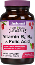 Bluebonnet Nutrition EarthSweet Vitamin B6, B12 plus Ácido Fólico Comprimidos Masticables - 60 Comprimidos, Sabor Frambuesa