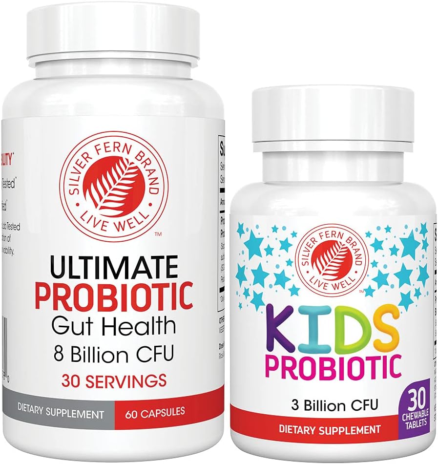 Silver Fern Pack Probiótico Familiar: Probiótico Adulto (60 Cápsulas) + Probiótico Infantil (30 Comprimidos Masticables)