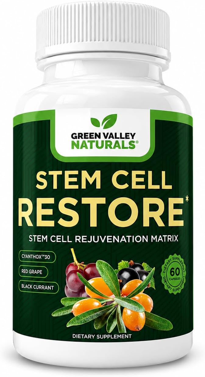Stem Cell Restore | Complejo Antioxidante Celular con CyanthOx™ 30, Espino Amarillo, Semilla de Uva y Resveratrol | 60 Cápsulas Vegetarianas