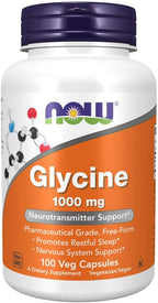 NOW Foods Glycine 1000 mg 100 Capsules - Pharmaceutical Grade Amino Acid