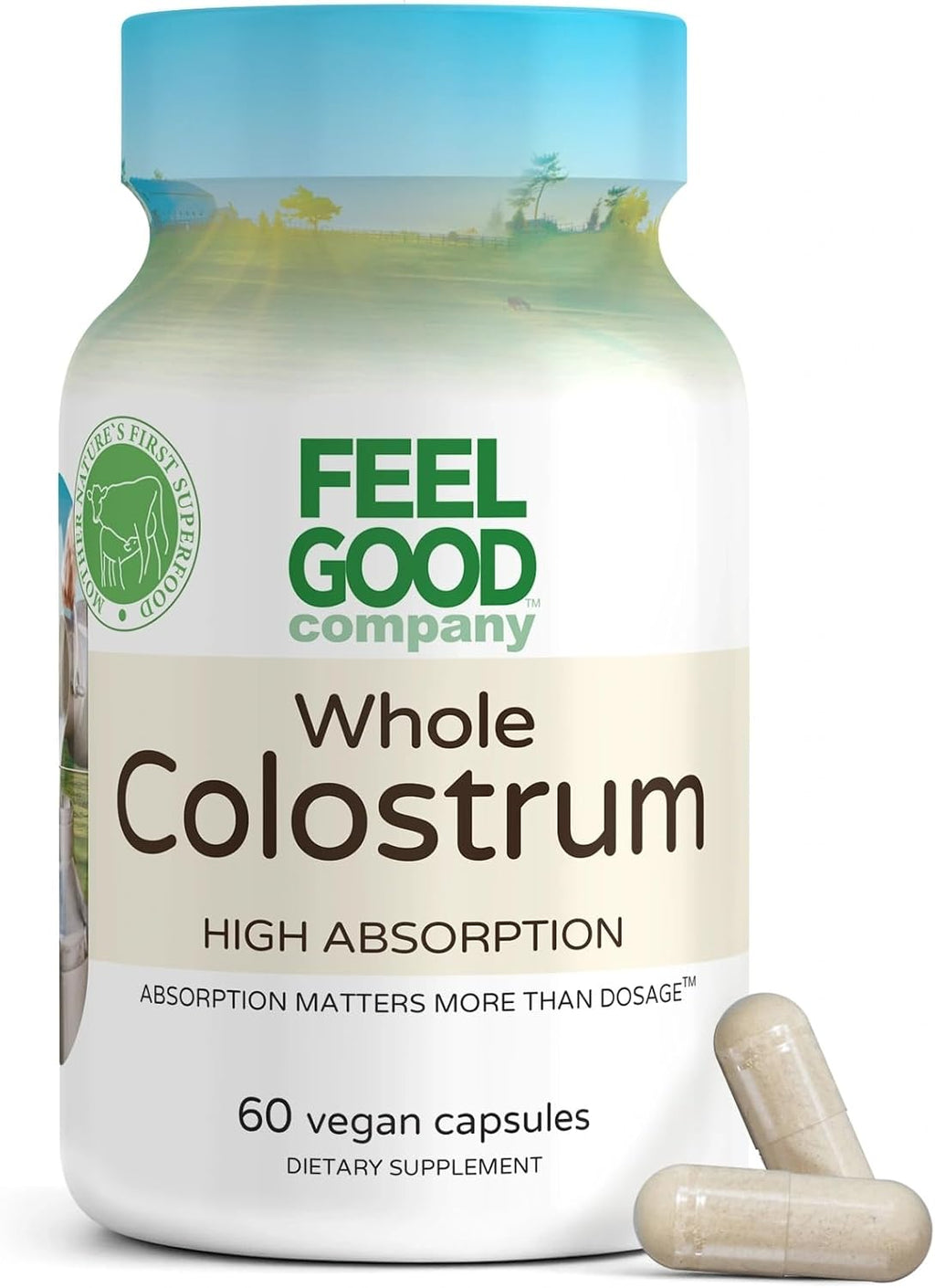 FeelGood Superfoods Calostro Bovino en Cápsulas - 2000 mg por Dosis - Salud Intestinal e Inmunidad - 60 Cápsulas