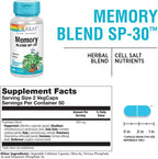 SOLARAY Memory Blend SP-30 - Mezcla Herbal con Sales Celulares para Apoyar Memoria, Concentración y Enfoque | Vegano, No-GMO | 100 Cápsulas Vegetales (50 Dosis)
