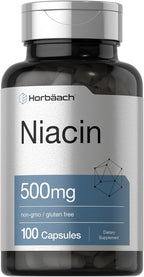 Horbäach Niacina | Vitamina B3 500mg | 100 Cápsulas | Con Flush | No OGM y Sin Gluten