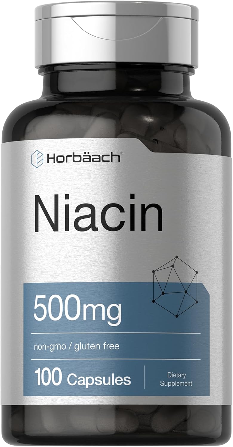 Horbäach Niacina | Vitamina B3 500mg | 100 Cápsulas | Con Flush | No OGM y Sin Gluten