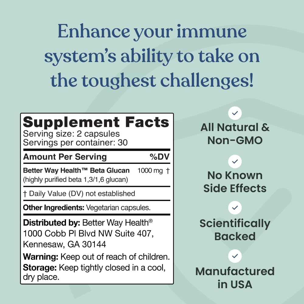 Better Way Health Beta Glucano 1,3/1,6 500mg - 60 Cápsulas (Pack de 2)
