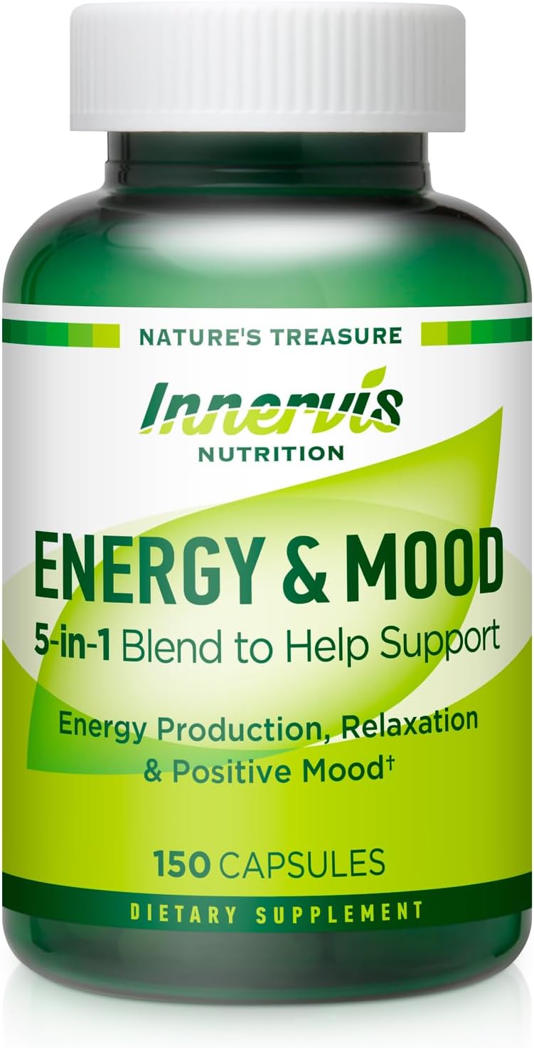 Energy & Mood Supplement – Boost Energy & Reduce Fatigue, Support Relaxation – 150 Capsules – Non-GMO, 3rd Party Tested – Innervis Nutrition