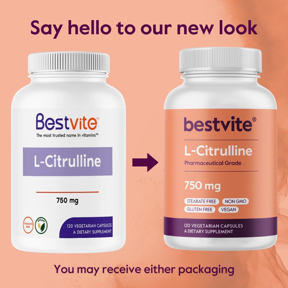BESTVITE L-Citrulina 750mg por Cápsula (120 Cápsulas Vegetarianas) - Sin Estearatos - Sin Sílice - Sin Rellenos - No GMO - Sin Gluten - Vegano