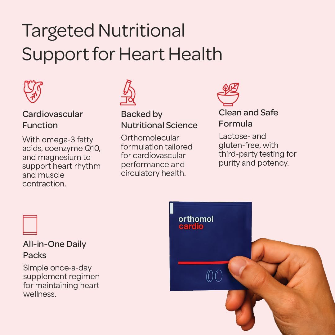 Orthomol Cardio, Suministro para 30 Días, Complemento Integral para la la Salud Cardiovascular con Nutrientes Esenciales