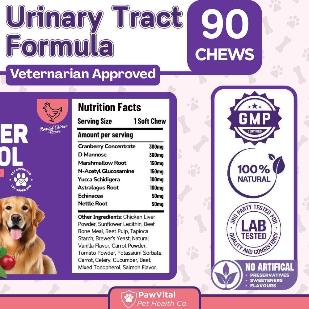 PawVital Suplemento Urinario para Perros con Cranberry y D-Mannose (90 Chews)