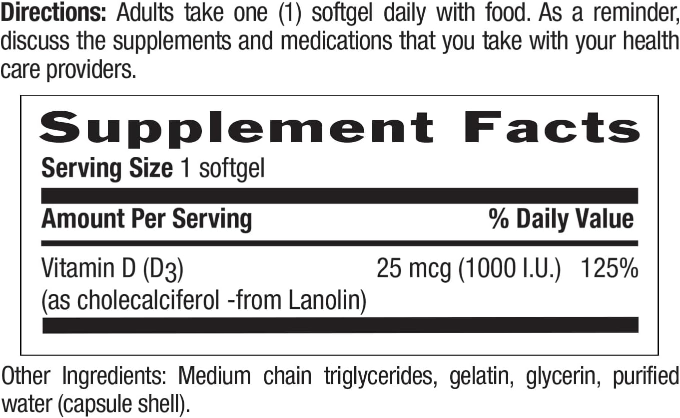 Country Life Vitamina D3 1000 UI (25 mcg) – 200 Cápsulas Blandas