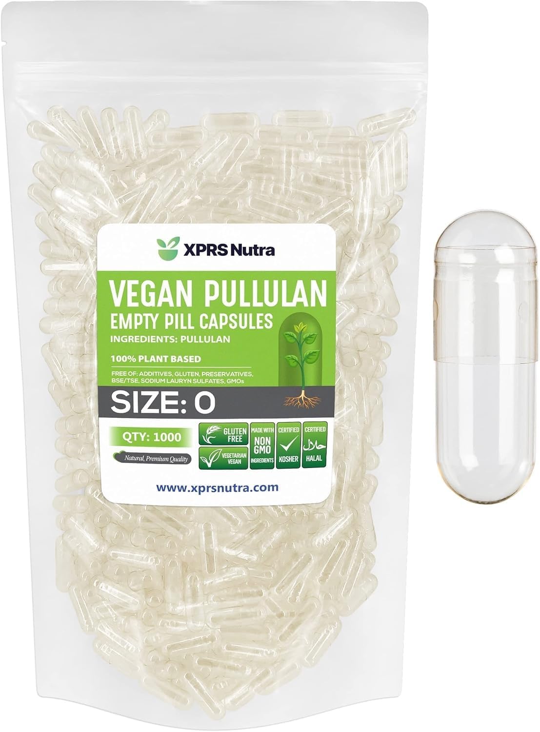 XPRS Nutra Cápsulas Vacías de Pullulan Tamaño 0 - 500 Unidades - Cápsulas Vegetales Transparentes para Rellenar