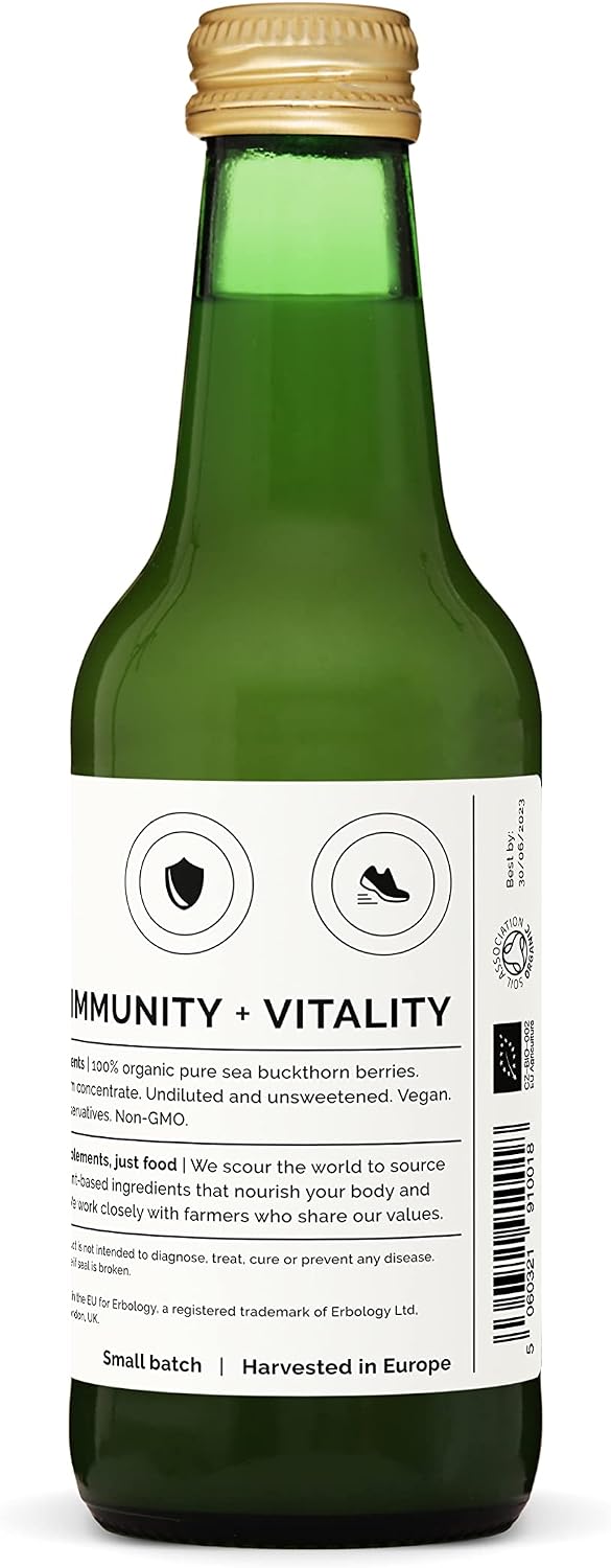 Zumo de Espino Amarillo Orgánico 100% Puro - 250ml (Pack de 6) - Erbology