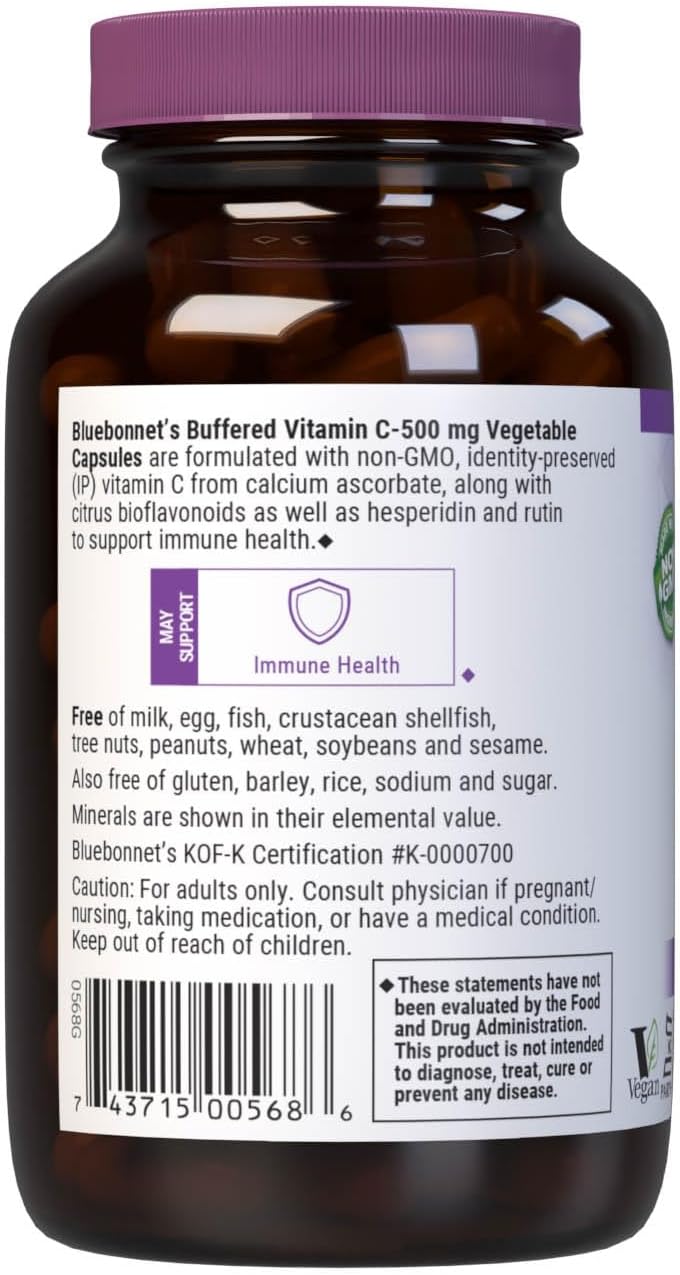 Bluebonnet Buffered Vitamin C 500 mg, 90 Vegetable Capsules