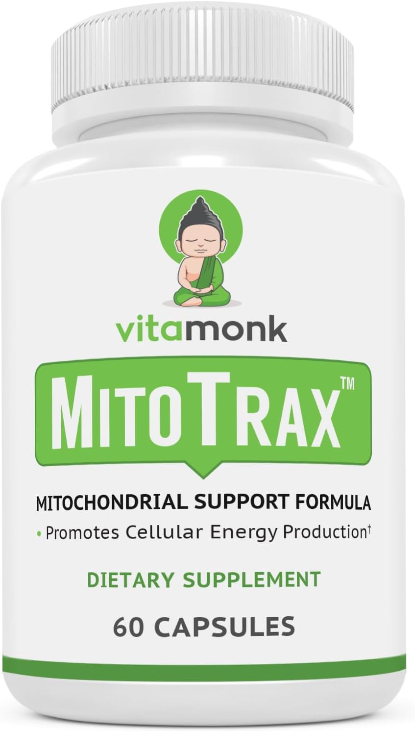 VitaMonk MitoTrax - Suplemento dietético con Acetil L-Carnitina, Coenzima Q10 y BIOPQQ - 60 Cápsulas