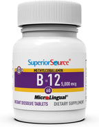 Superior Source No Shot Methylcobalamin B12 5000 mcg - Fast Absorbing Sublingual Tablets for Energy and Brain Health - 60 Count