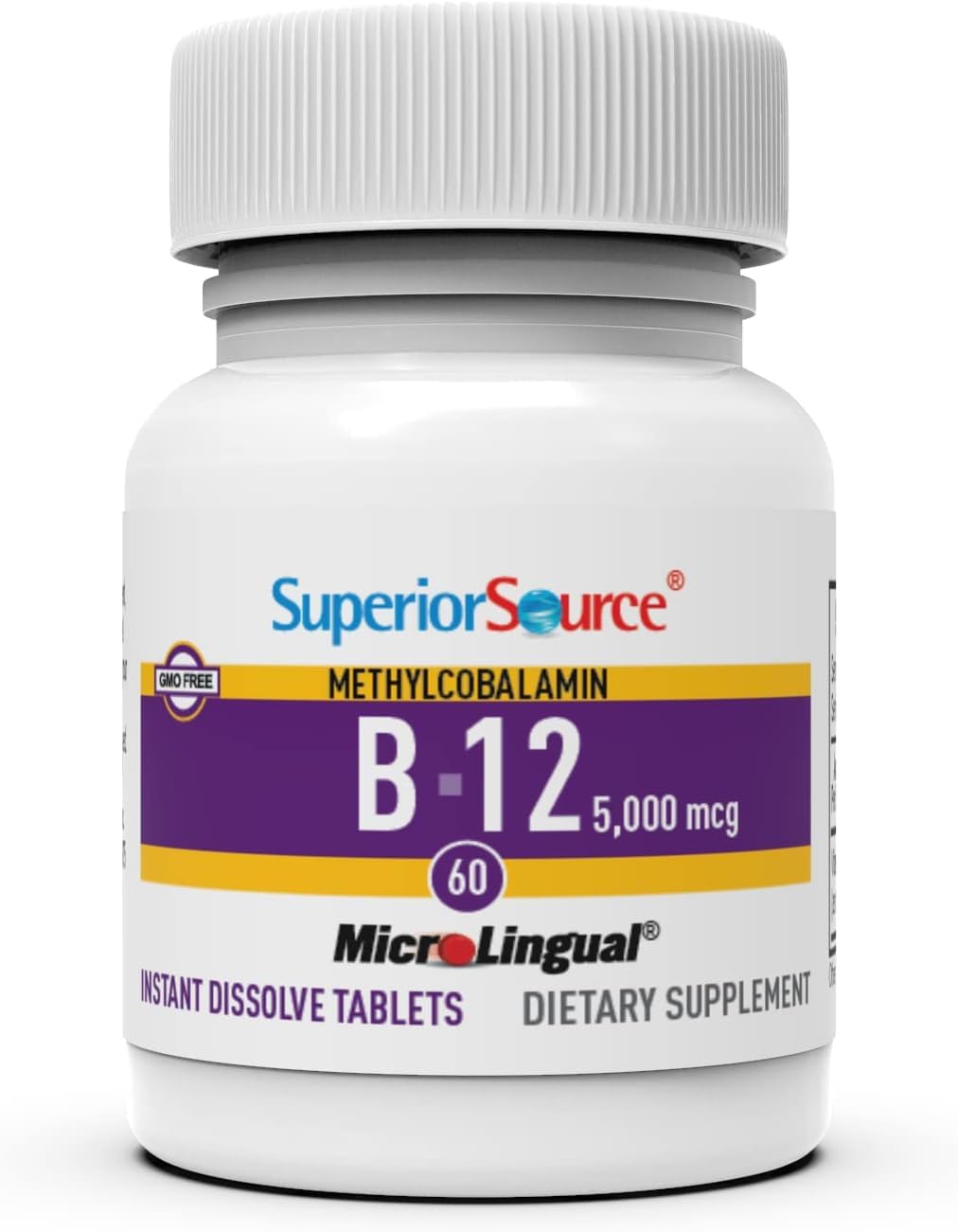 Superior Source No Shot Methylcobalamin B12 5000 mcg - Fast Absorbing Sublingual Tablets for Energy and Brain Health - 60 Count