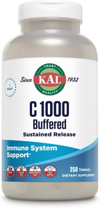 KAL C 1000 Vitamina C 1000 mg – Liberación Sostenida, Tamponada – 250 Comprimidos
