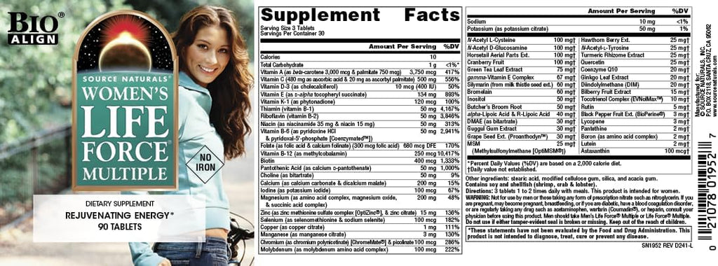 Women's Life Force Multiple Iron Free – Multivitamínico para Mujeres, 90 Comprimidos