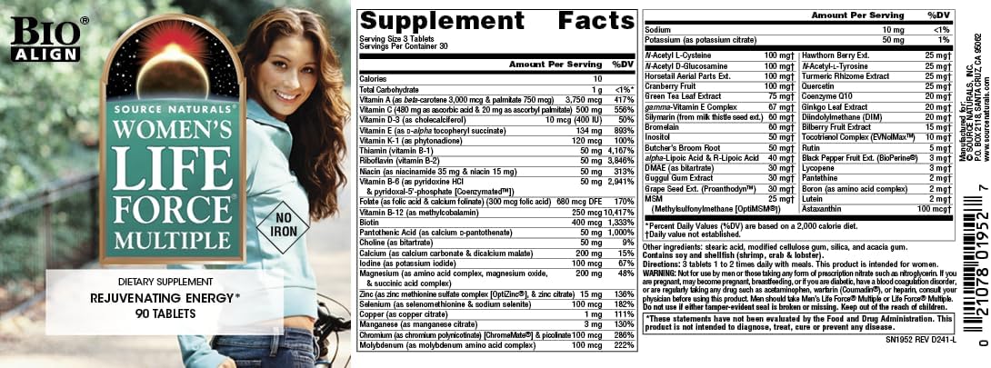 Women's Life Force Multiple Iron Free – Multivitamínico para Mujeres, 90 Comprimidos