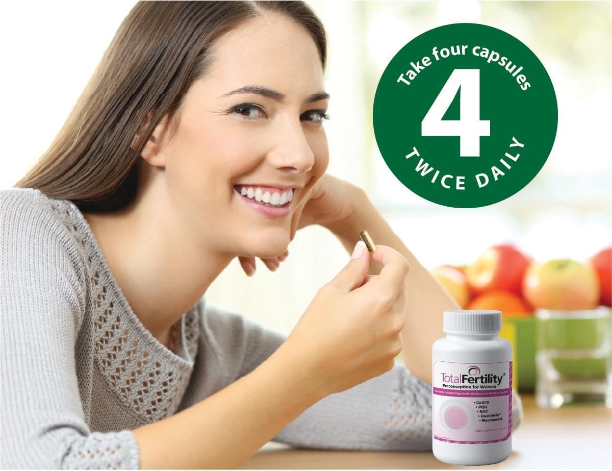 Total Fertility Preconception for Women - Suplemento de Preconcepción con CoQ10, PQQ, NAC y Myo-Inositol, 240 Cápsulas