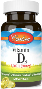 Carlson Vitamina D3 2000 UI (50 mcg) - 120 Cápsulas Blandas
