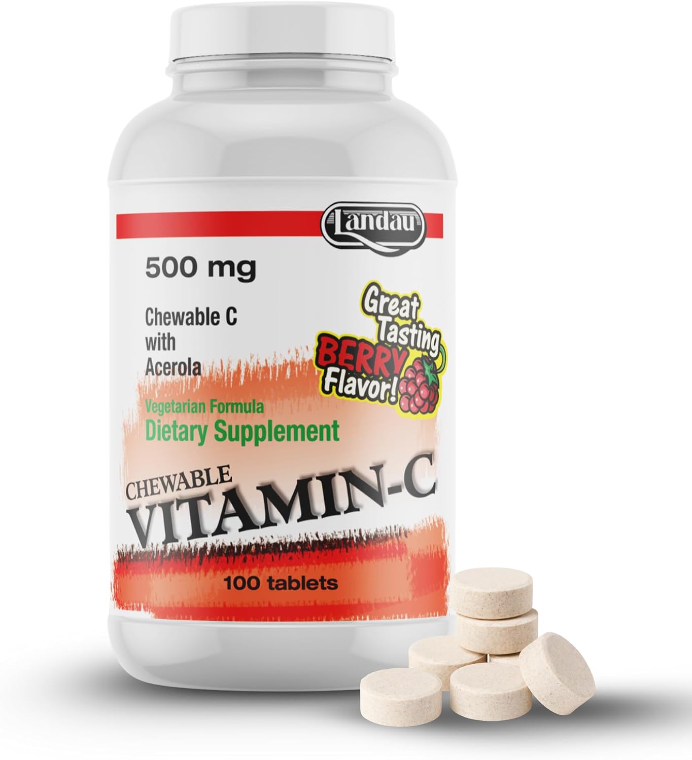 Landau Vitamina C Masticable 500 mg con Acerola, 100 tabletas
