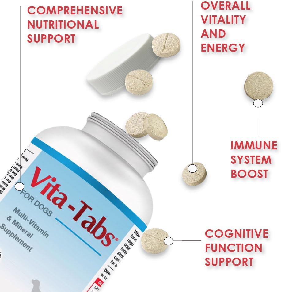 Vita-Tabs - Vitaminas y Minerales Esenciales para Perros - 250 Comprimidos Masticables Sabor Hígado