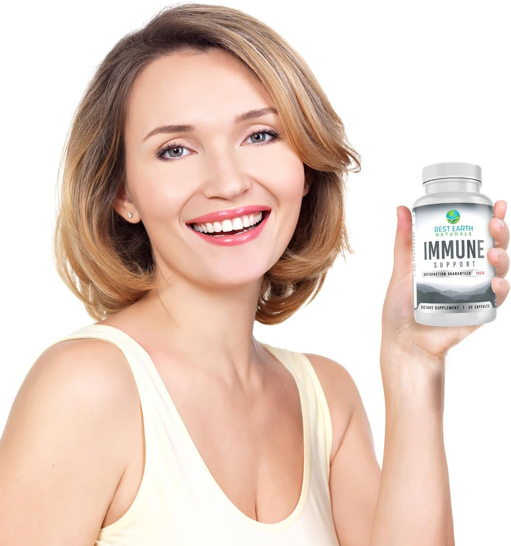 Best Earth Naturals Complemento Inmunitario Multivitamínico para Adultos con Vitamina C 30 mg, Vitamina E 30 UI, Cúrcuma, Hongos, Ajo y Más - 60 Cápsulas