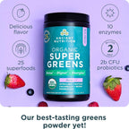 Ancient Nutrition SuperGreens Powder con Probióticos, Sabor Bayas Orgánico, 25 Servicios, 190g