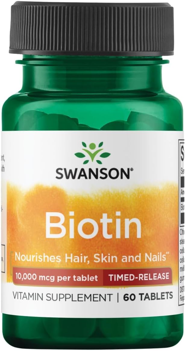 Swanson Biotin - Liberación Prolongada 10.000 mcg, 60 Comprimidos (2 Unidades)