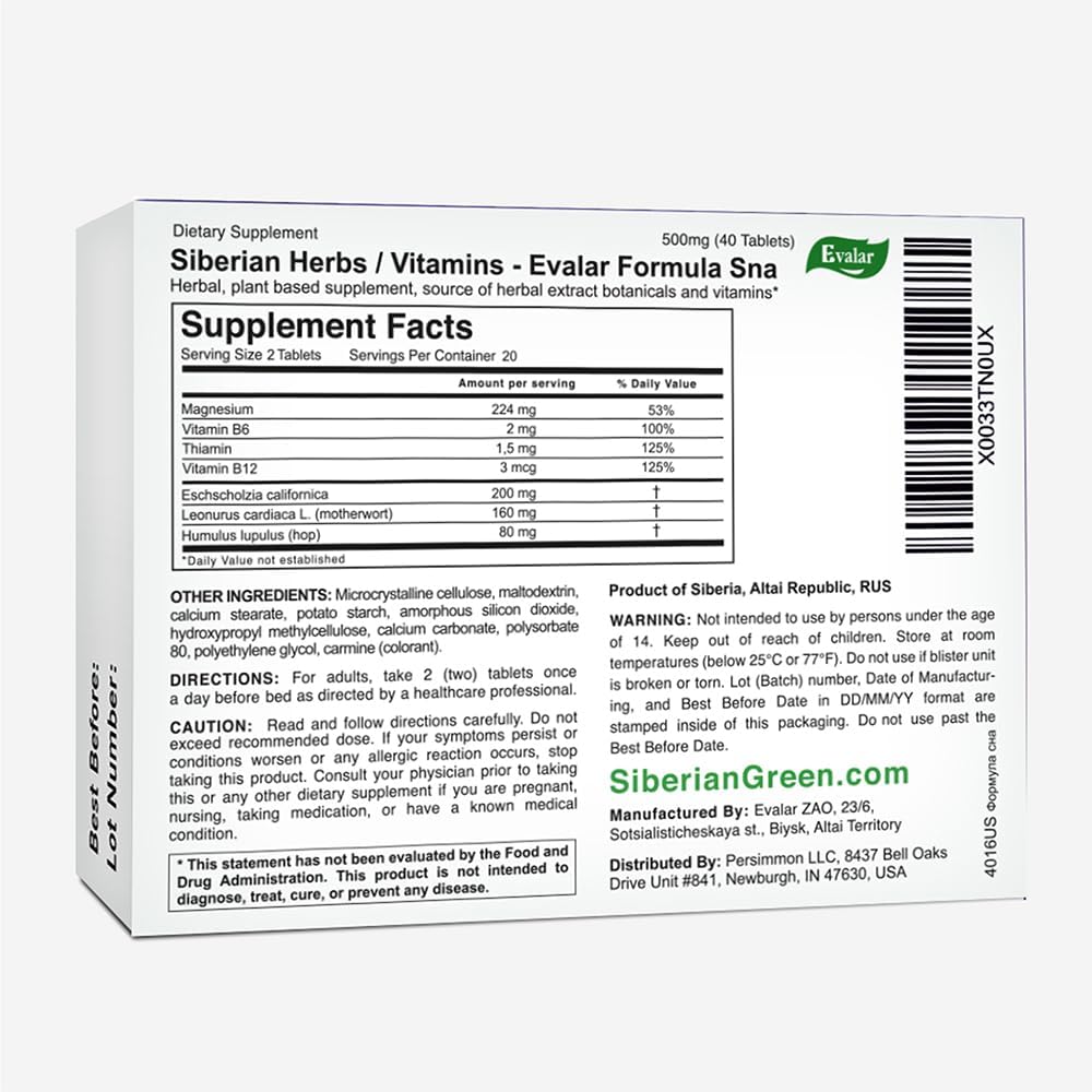 Siberian Herbal Formula Sna Evalar 40 Comprimidos 500 mg