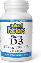 Natural Factors - Vitamina D3 2000 UI, 240 Cápsulas Blandas