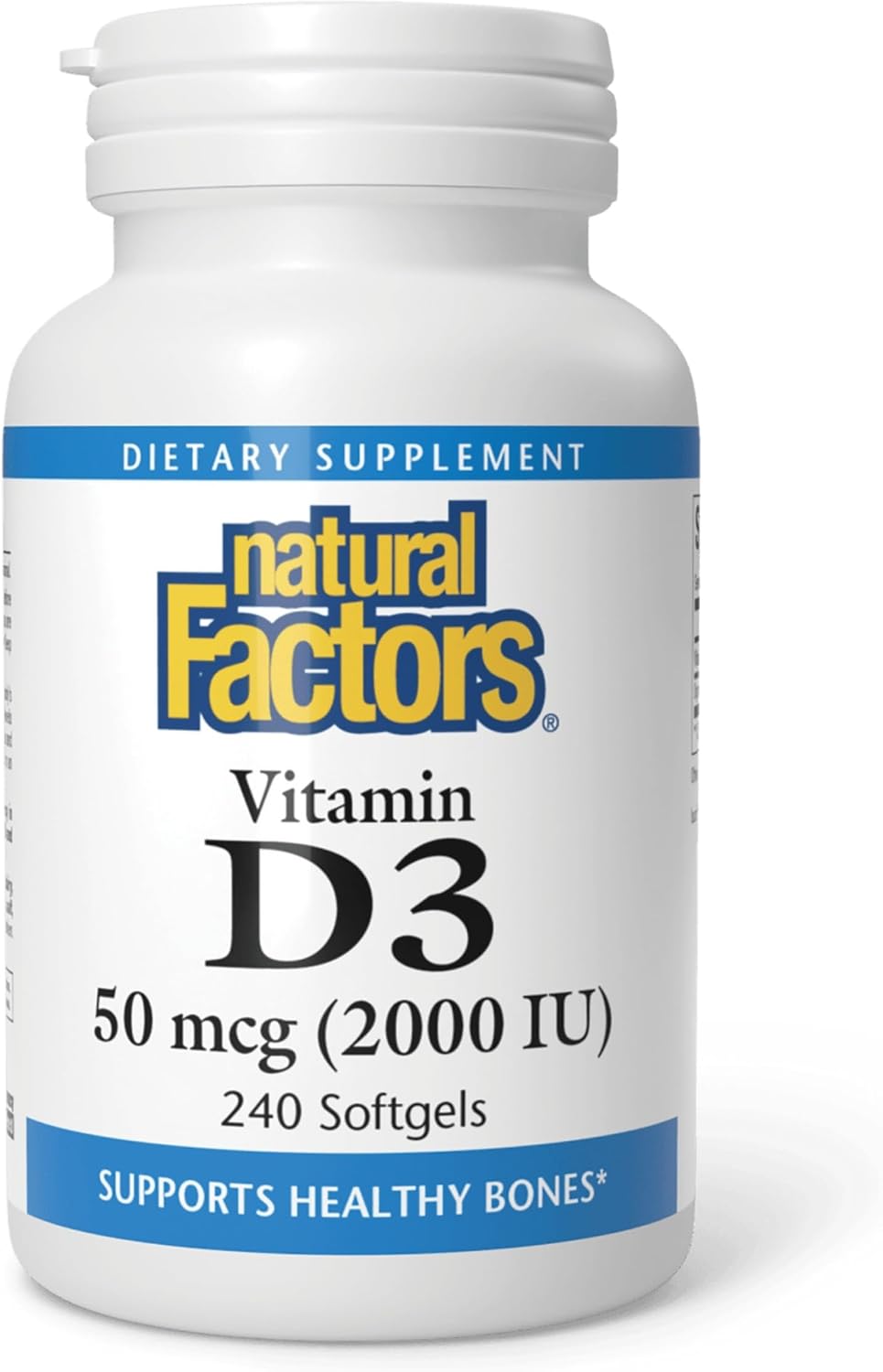 Natural Factors - Vitamina D3 2000 UI, 240 Cápsulas Blandas