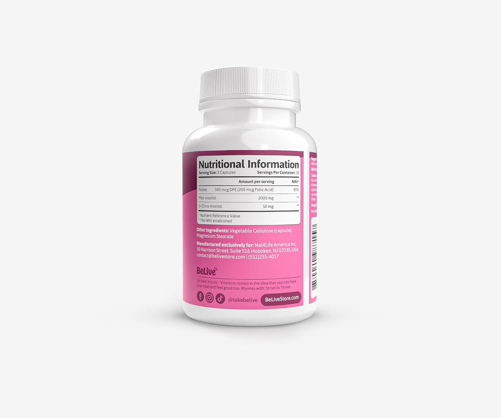 BeLive Myo-Inositol & D-Chiro Inositol - 90 Cápsulas con Ácido Fólico, Ratio 40:1