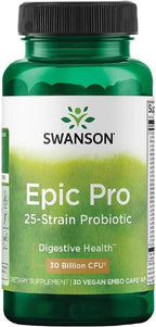 Swanson Epic-Pro 25 Cepas Probiótico con Prebiótico FOS - 30 mil millones UFC (30 Cápsulas Veganas DRcaps)