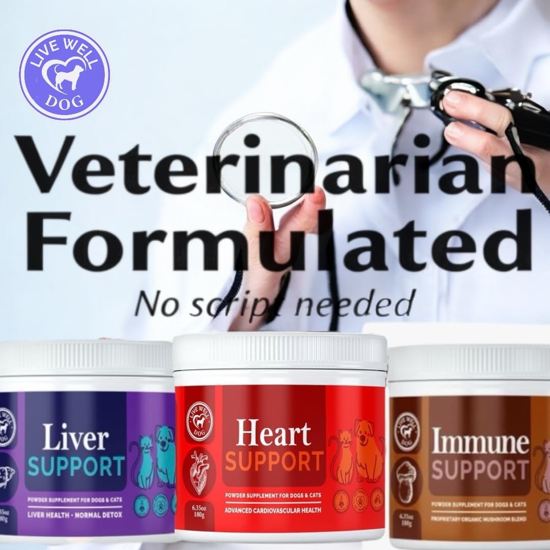 Live Well Dog Liver Support – Detox & Immunity Booster para Perros y Gatos | Cardo Mariano, NAC, Diente de León | 180 g