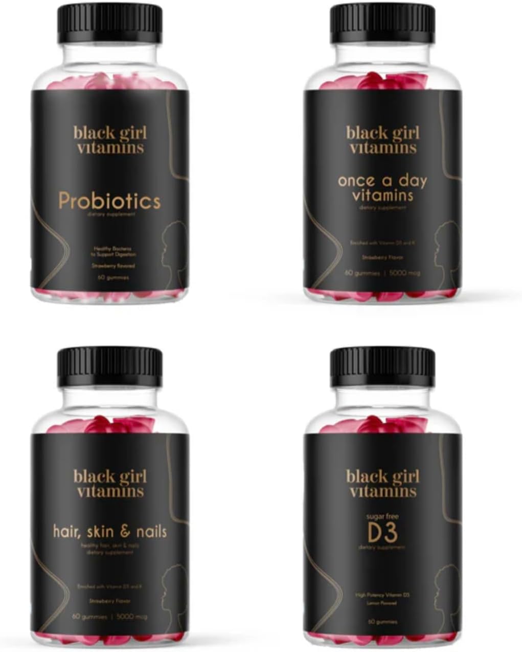 Black Girl Vitamins Complete Wellness Essentials - Pack de 30 Días con Gominolas de D3, Probióticos, Cabello-Piel-Uñas + Musgo Marino - 8 Nutrientes Clave para el Apoyo Inmunológico, de la Piel y la Energía