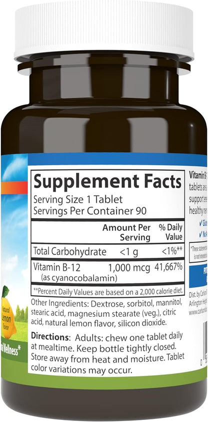 Carlson - B12 Masticable, 1000 mcg, Sabor Limón, 90 Comprimidos – Image 2