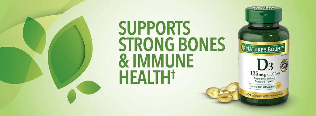 Nature's Bounty Salud Inmunológica Vitamina D3 5000 UI, 400 Cápsulas Blandas de Liberación Rápida
