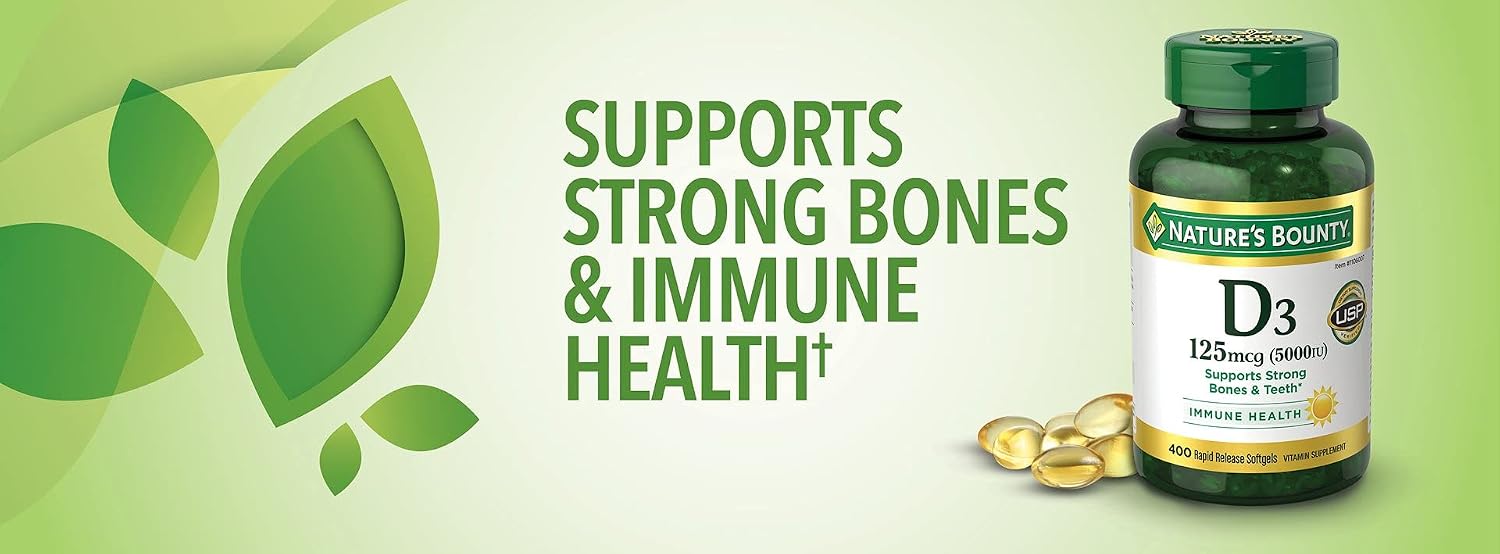 Nature's Bounty Salud Inmunológica Vitamina D3 5000 UI, 400 Cápsulas Blandas de Liberación Rápida