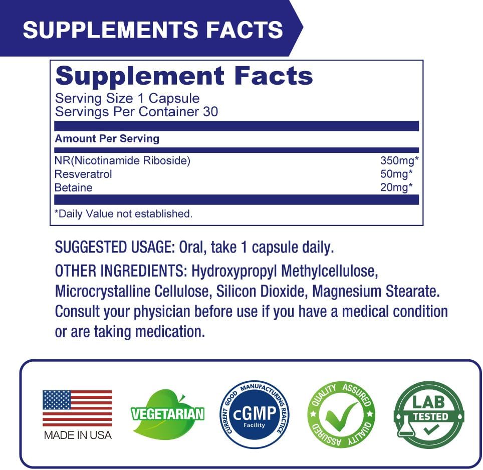 LOVITA Suplemento NAD+ con NR, 840 mg, 100 Cápsulas Entéricas Veganas