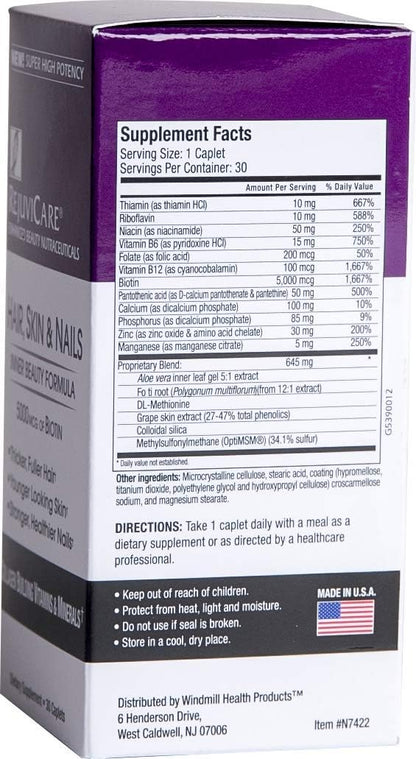 Rejuvicare Hair, Skin & Nails - Biotina 5000 – Folato: contribuye al crecimiento de los tejidos maternos durante – Image 3