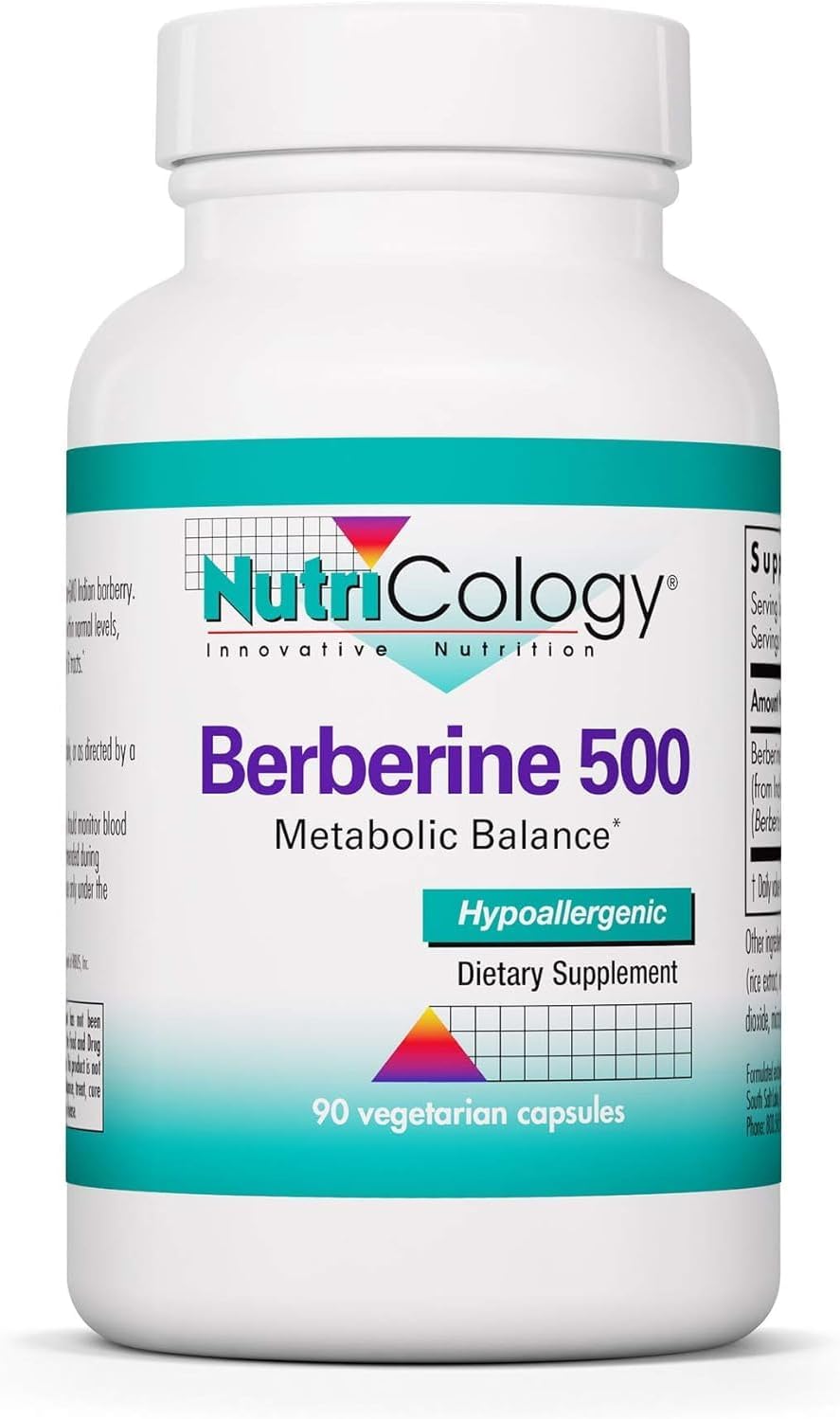 Nutricology Berberina 500 mg - Apoyo Metabólico, Raíz de Agracejo Indio, Hipoalergénico, Cápsulas Vegetales - 90 Cápsulas