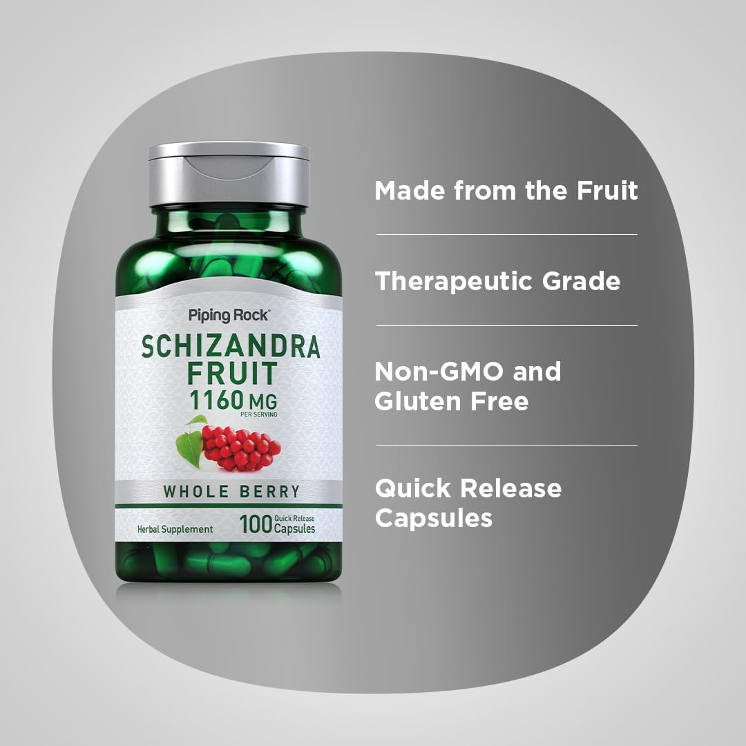 Piping Rock Schizandra Berry Fruit Cápsulas, 1160mg, 100 cápsulas