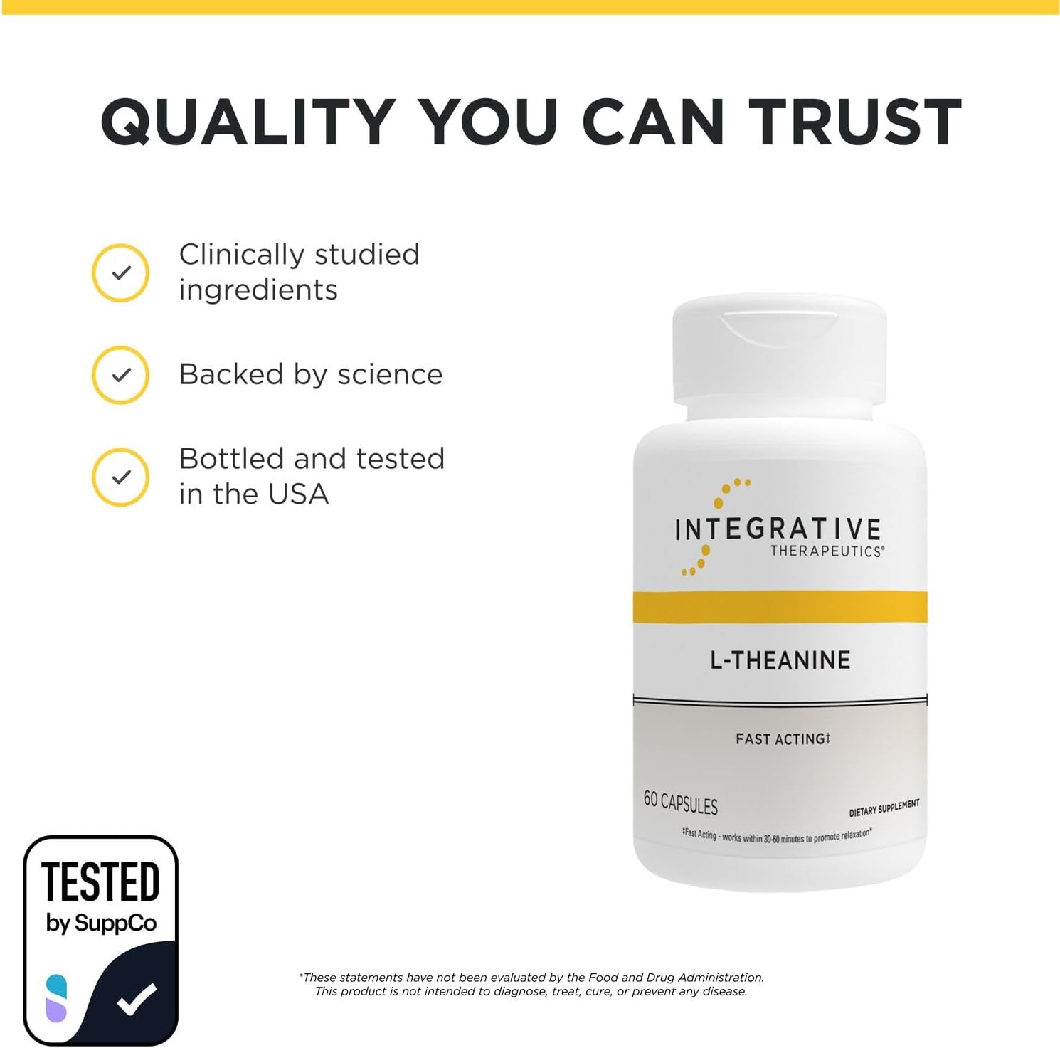 Integrative Therapeutics L-Teanina - Complemento Alimenticio de Aminoácidos para Estrés y Relajación - Vegano, Sin Gluten - 60 Cápsulas